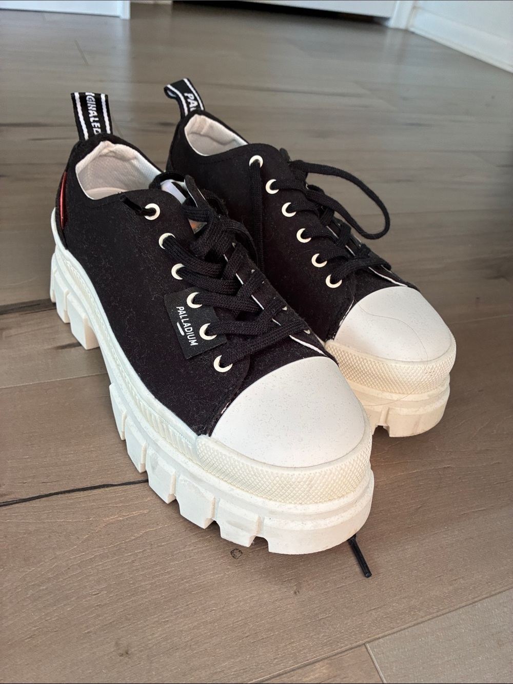 Palladium Black Canvas Chunky Platform Sneakers with White Soles